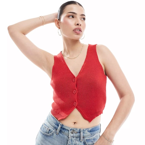 Stradivarius Knit Vest in Red - Picture 1 of 2